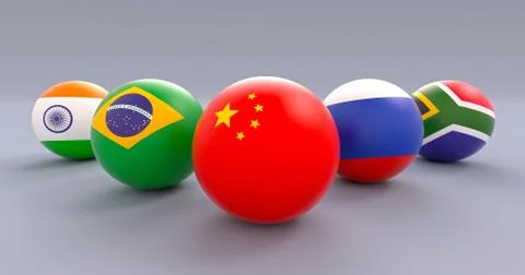 BRICS spherical flags, wedge form, China leading Stock Illustration