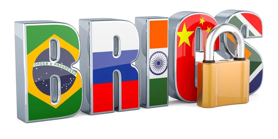 BRICS summit with padlock, 3D rendering Stock Illustration