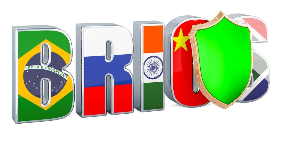 BRICS summit with shield, 3D rendering Stock Illustration