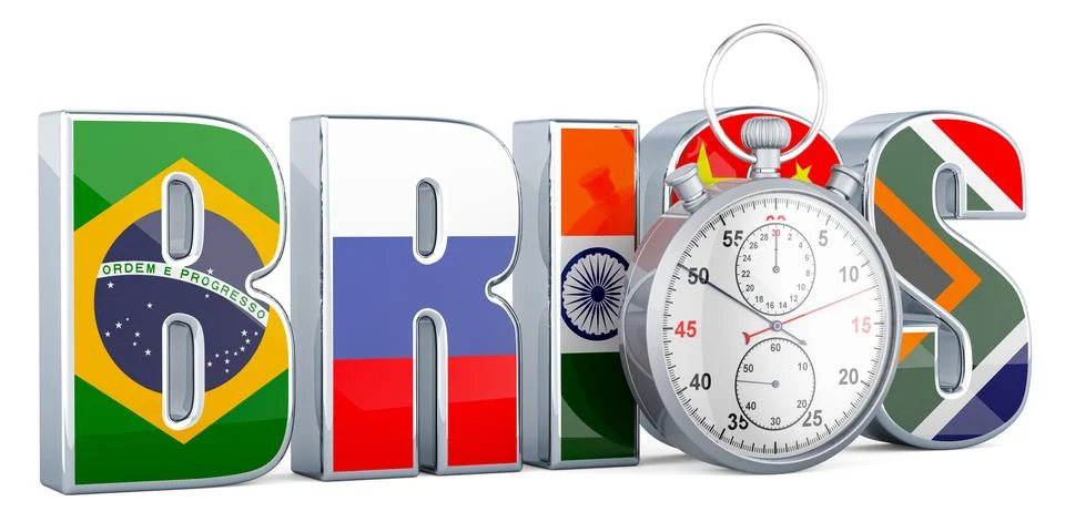 BRICS summit with stopwatch, 3D rendering Stock Illustration