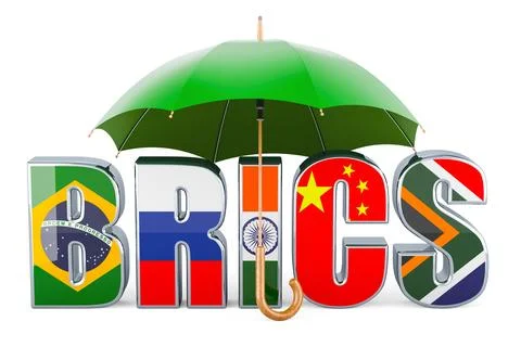 BRICS summit under umbrella, 3D rendering Stock Illustration
