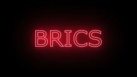BRICS, Written in Neon Text Effect with a bit of Flicker Effect Stock Footage 239004062