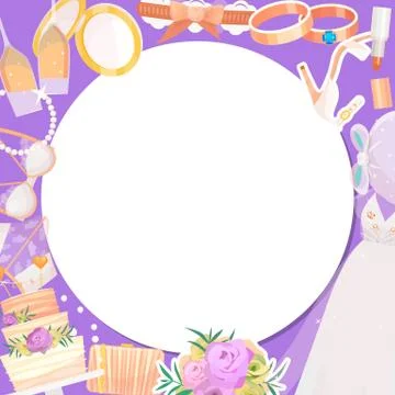 Bridal accessories round pattern vector illustration. Items for wedding ceremony Illustrazione stock