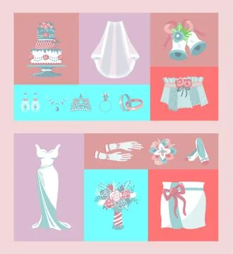 Bridal accessories set of banners vector illustration. Items for wedding Stock Illustration