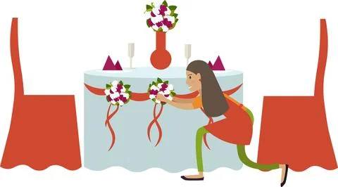 Bridal agent decorating table for wedding vector icon isolated on white Stock Illustration