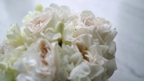 Bridal bouquet on marble Stock Footage 79604584