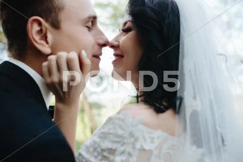 Bridal couple close to each other Stock Photos