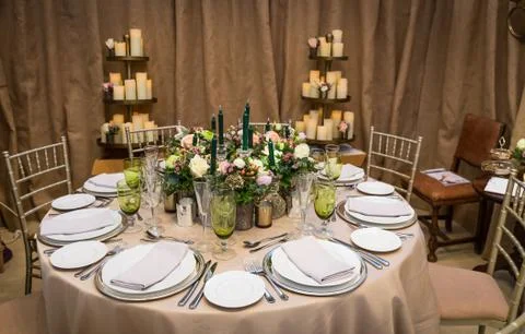 Bridal decorated table 스톡 사진