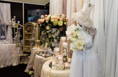 Bridal decorated table Stock Photos