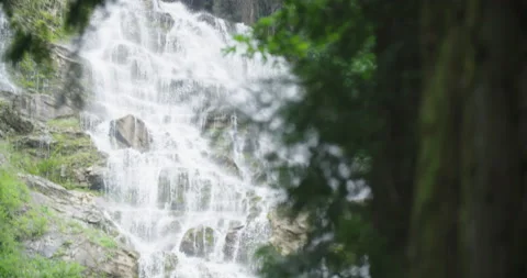 Bridal Falls waterfall tilt down trees in foreground Stock Footage 137537463