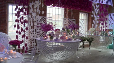 Bridal restaurant interior in pink and white tones Video stock 44019054