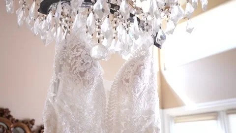 Bridal Splendor: Close-Up of Exquisite Wedding Dress Stock Footage 219438702