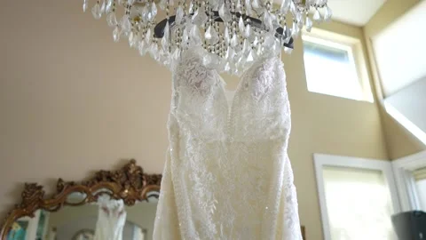 Bridal Splendor: Close-Up of Exquisite Wedding Dress Stock Footage 219438748