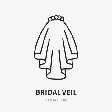 Bridal veil doodle line icon. Vector thin outline illustration of accessoire Stock Illustration