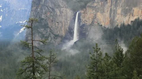 Bridal Veil Falls in Yosemite National Park, California. Stock Footage