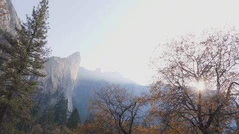 Bridalveil Mountains Move Left with Sun Flare Stock Footage 101445268