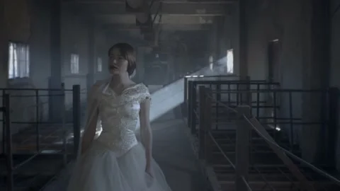 Bride in an abandoned place Stock Footage 171835810