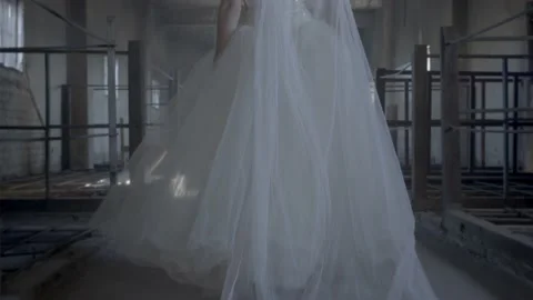 Bride in an abandoned place Stock Footage 171835997