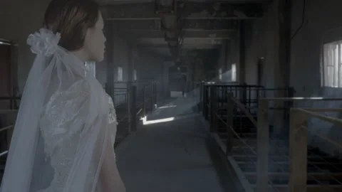 Bride in an abandoned place Stock Footage 171836042