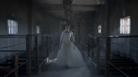 Bride in an abandoned place Stock Footage 171836746