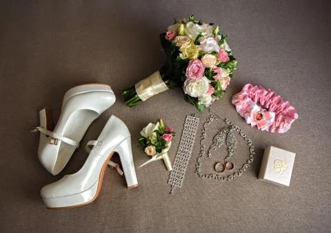 Bride accessories on fabric Stock Photos