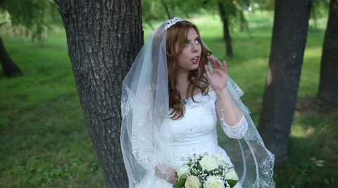 The bride alone in the woods Stock Footage 68543017