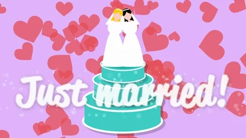 Bride and bride just married. Wedding cake animation. Video stock 122300308