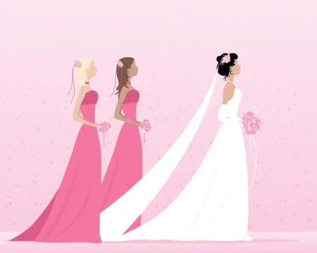 Bride and bridesmaids Stock Illustration