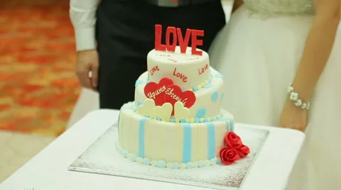 The bride and groom are about cake Stock Footage 46995852