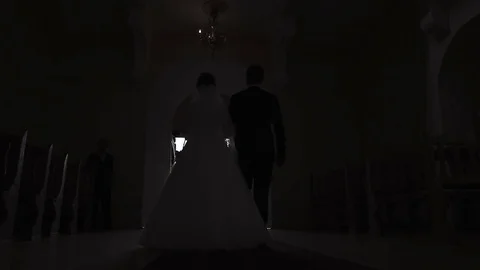 The bride and groom are going out the church Stock Footage 75007562