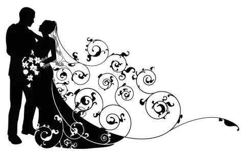 Bride and groom background pattern silhouette Stock Illustration