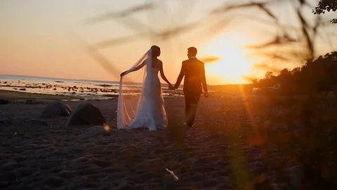 Bride and groom at the beach Video stock 86311769