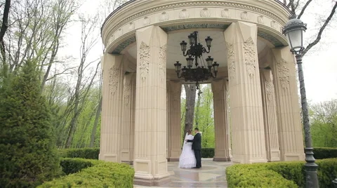 Bride and groom dancing in the beautiful park Stock Footage 62439945