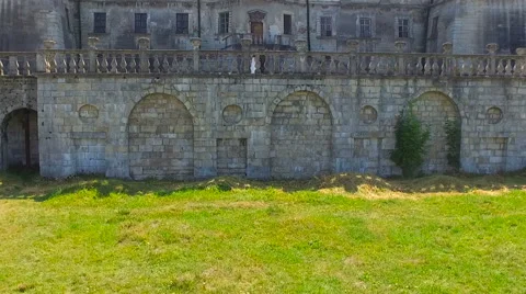 Bride and groom dancing on the old castle site. Shooting quadrocopters. Outdoors Stock Footage 67473953
