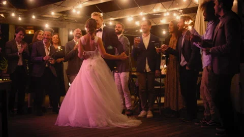 Bride and Groom Dancing at Wedding Party Stock Footage 168481308