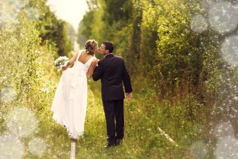 Bride and Groom embracing Stock Photos