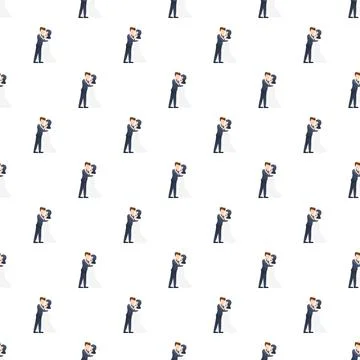 Bride and groom embracing romantic seamless pattern Stock Illustration