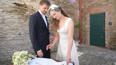 Bride and groom exchanging rings Stock Footage 278406471