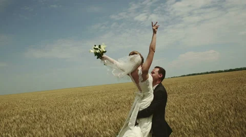 Bride And Groom at Field Stock Footage 37972795