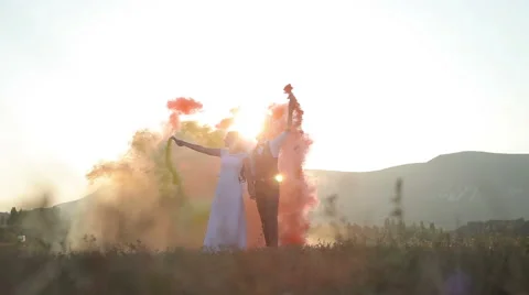 Bride and groom in field Stock Footage 61631199