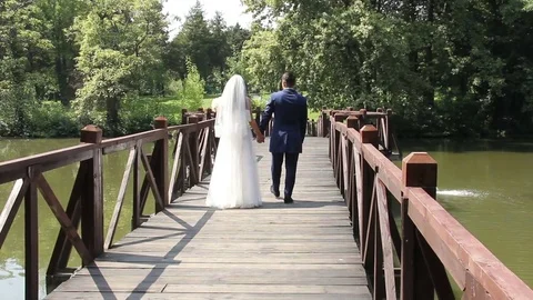 Bride and Groom Going on the Bridge Video stock 84279121
