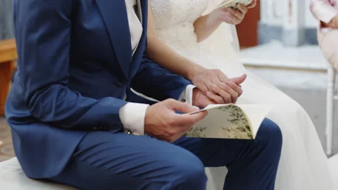 Bride and groom hold hands during the reception Stock Footage 232987258