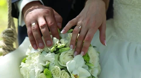 Bride and groom holding hands Stock Footage 66427267