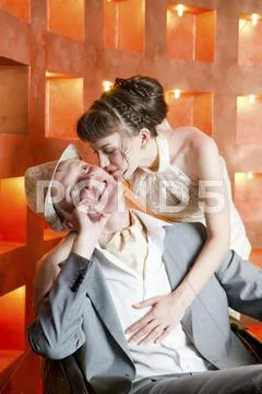 Bride and groom in interior Stock Photos
