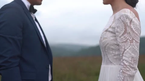 Bride and groom locking hands Stock Footage 157499080