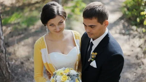Bride and groom look at the camera Stock Footage 47226754