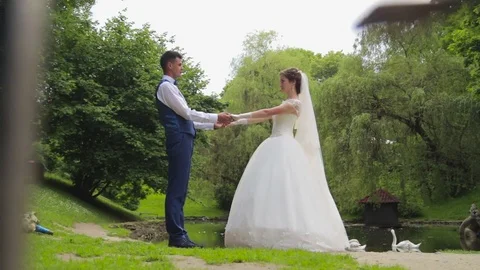 The bride and groom look at each other Stock Footage 72461064