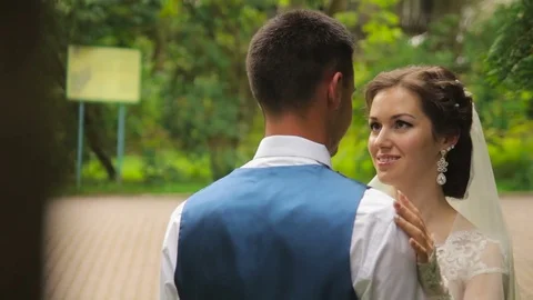 The bride and groom look at each other Stock Footage 73268087