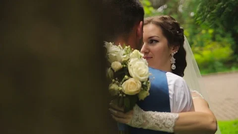 The bride and groom look at each other Stock Footage 73268359