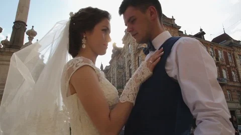 The bride and groom look at each other Stock Footage 73272373